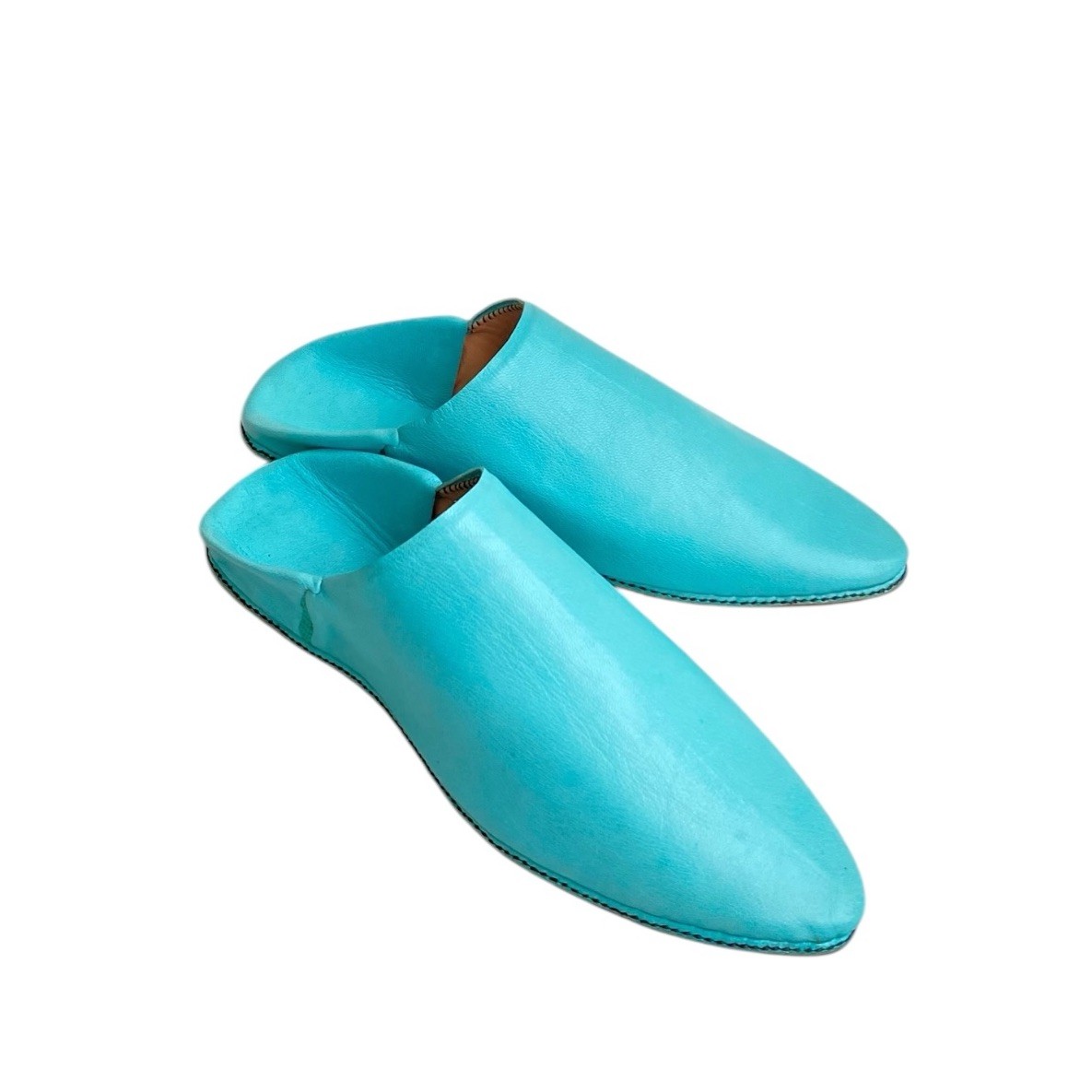 Turquoise Genuine Leather Moroccan Babouches Men Pointed Toe Handmade