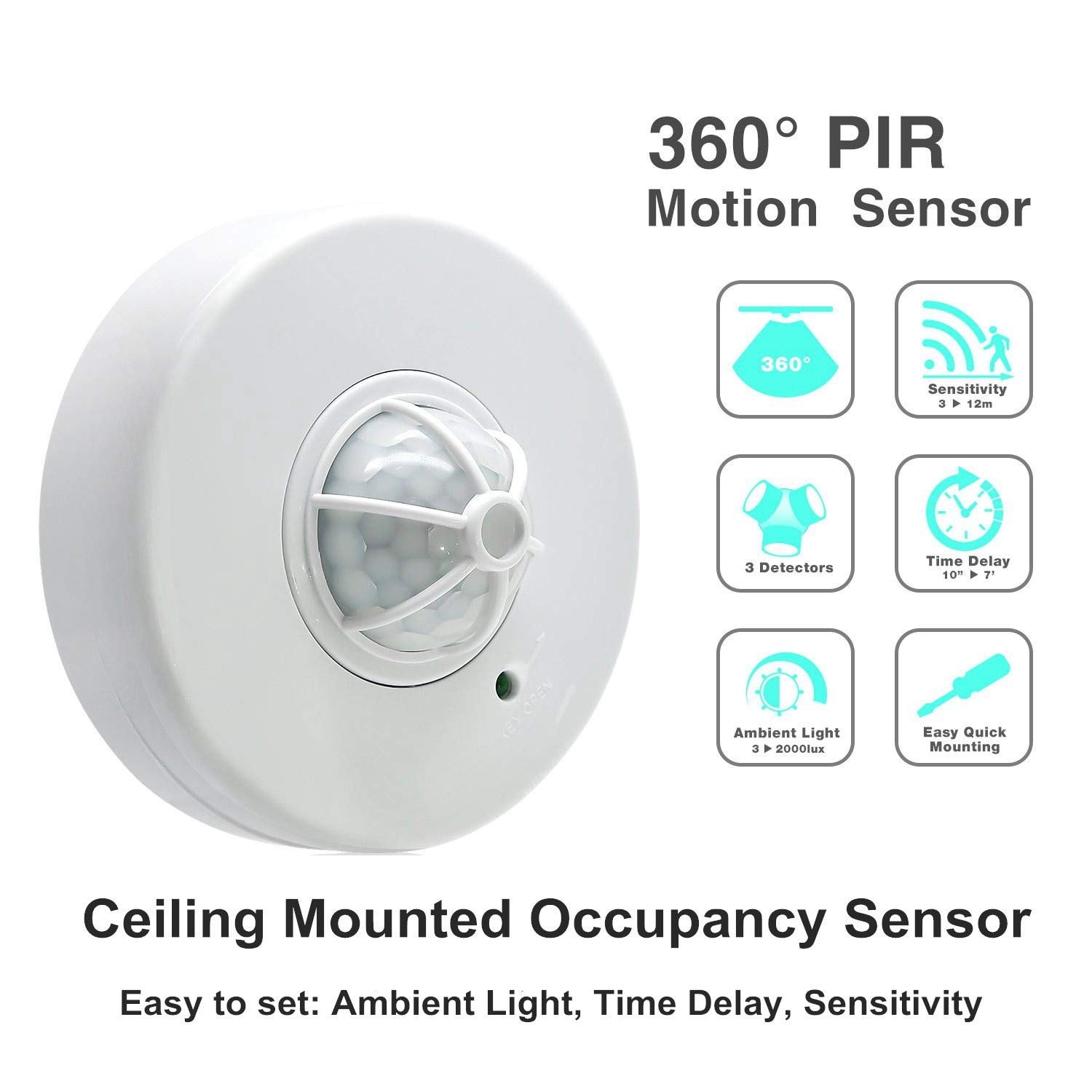 360 Degree Ceiling Occupancy Sensor PIR Motion Sensor Switch with 3 detectors...
