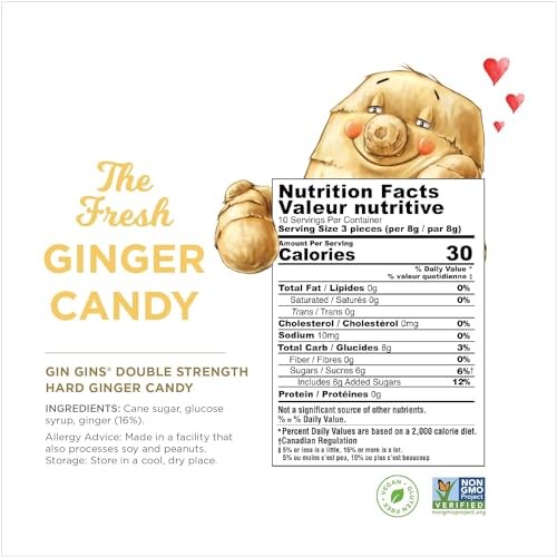 GIN GINS Double Strength Ginger Hard Candy 3oz Natural