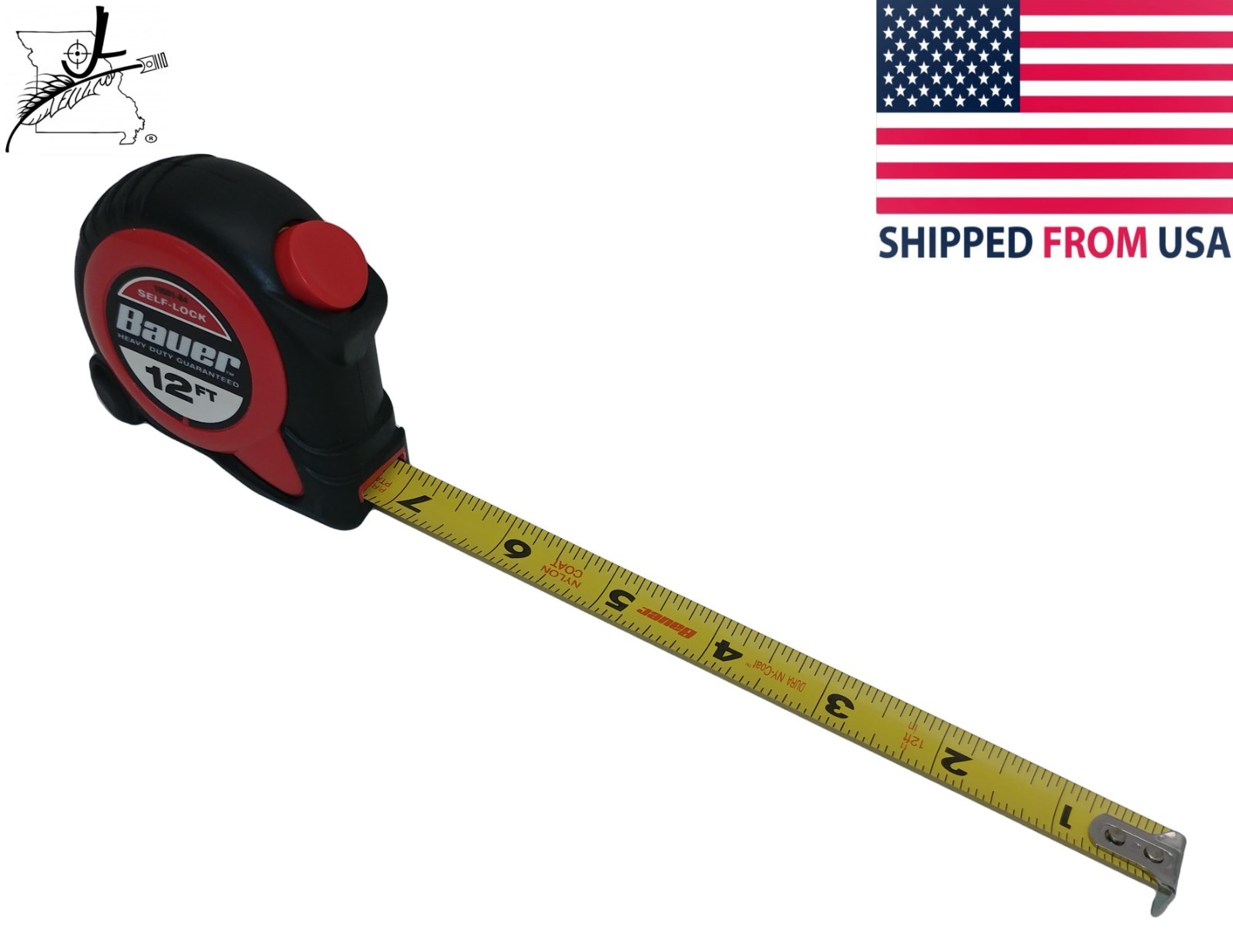 12' Locking Tape Measure SAE 1/16" Measurements Steel High Visibility Blade Clip