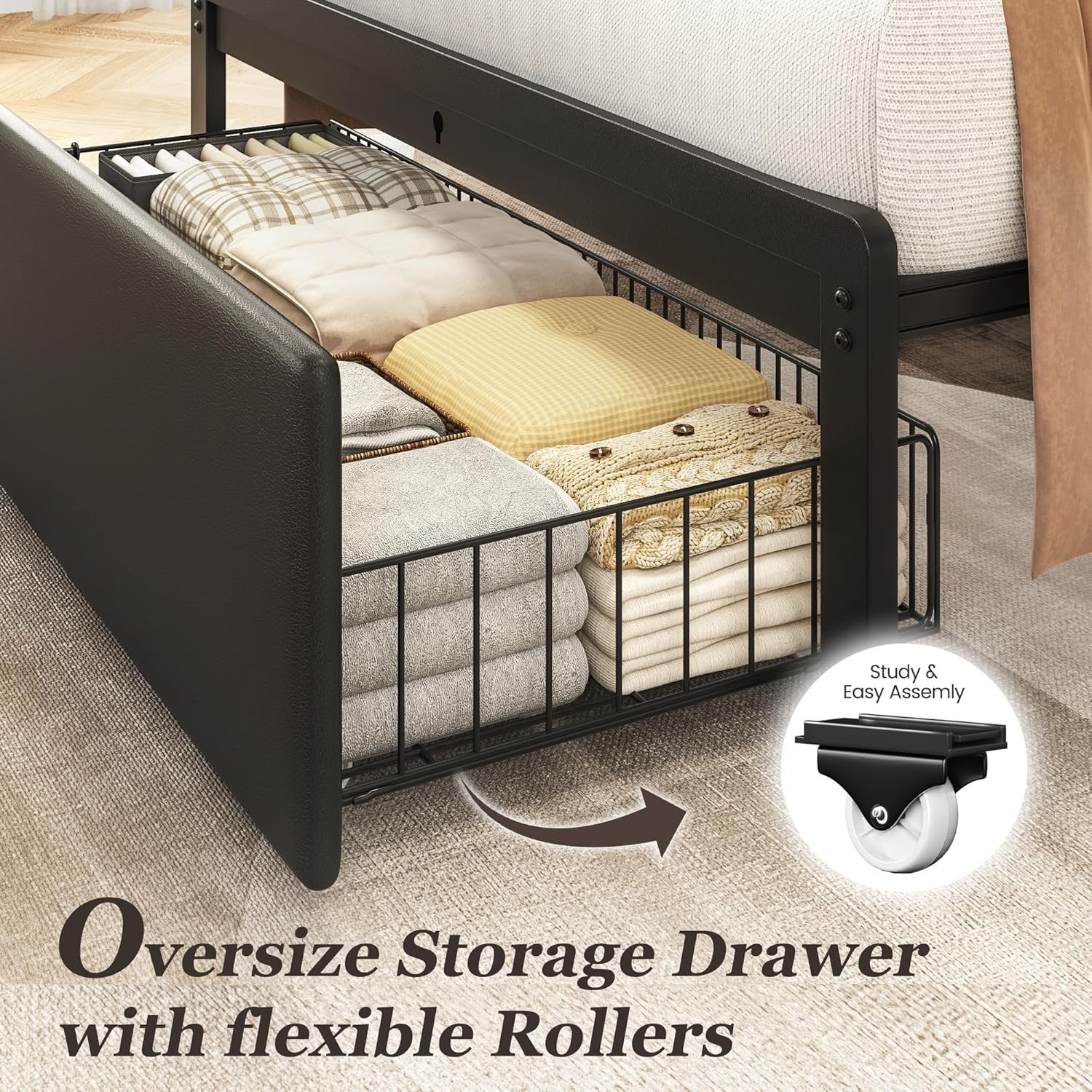 Twin Button Tufted Bed Frame Storage Drawer Upholstered Headboard Charging