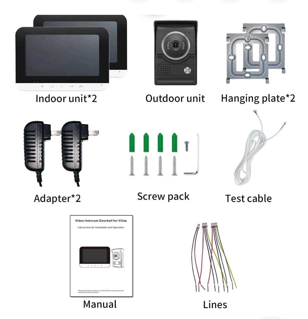 Video Intercom System, 7 Inch doorbell with Camera and Monitor, Video doorbel...