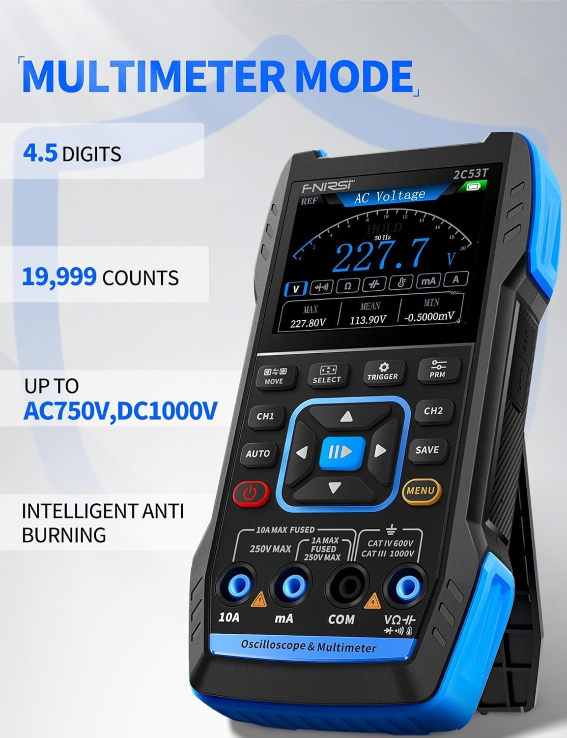 Compact 50MHz Oscilloscope Multimeter with Signal Generator