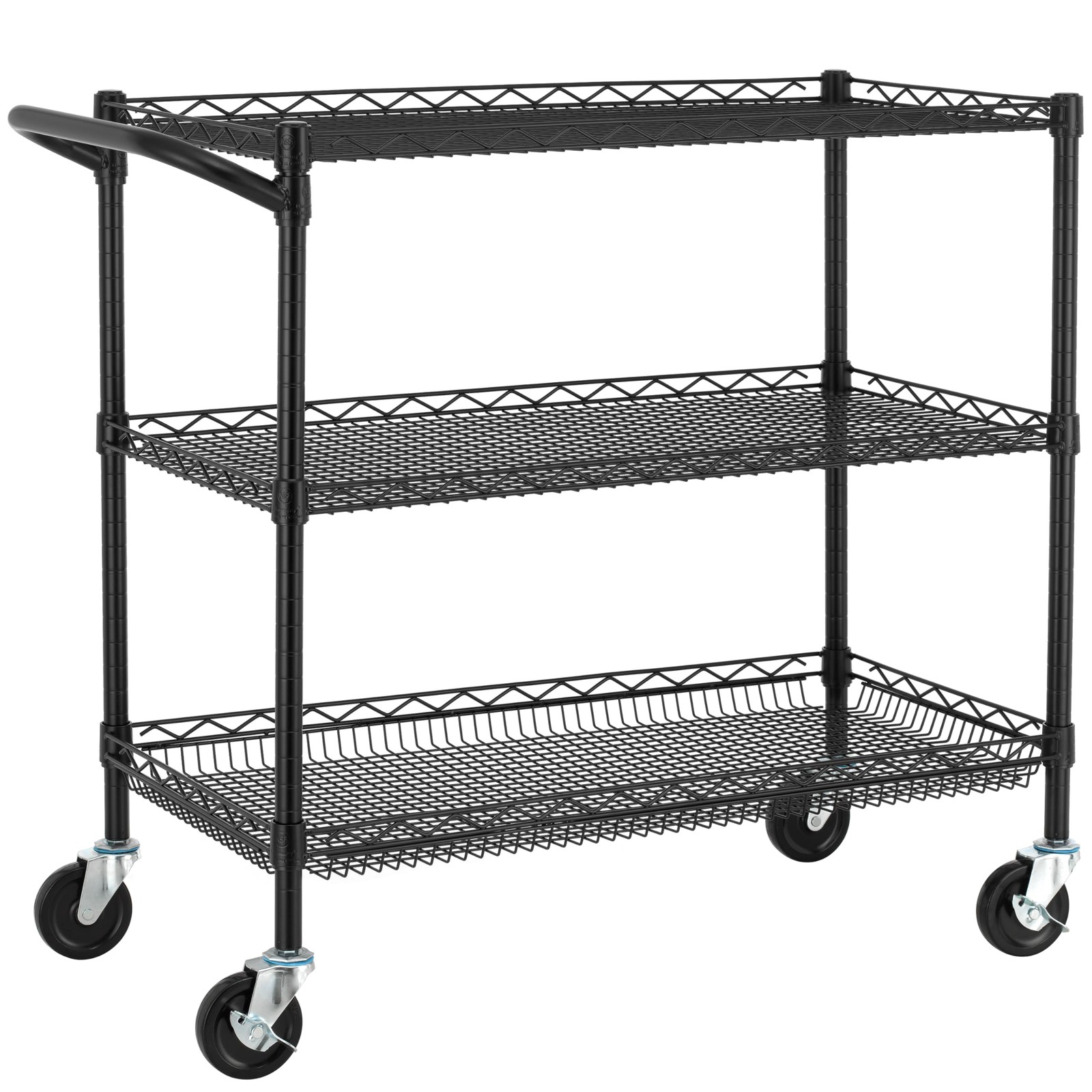 Finnhomy 3 Tier Heavy Duty Commercial Grade Utility Cart, Wire Rolling Cart w...