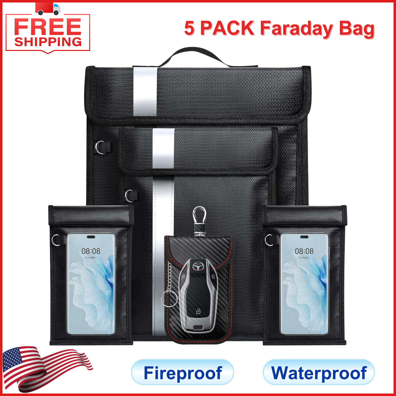Faraday Bags For Phones Laptops Car Keys - Fireproof & Waterproof EMP Protection