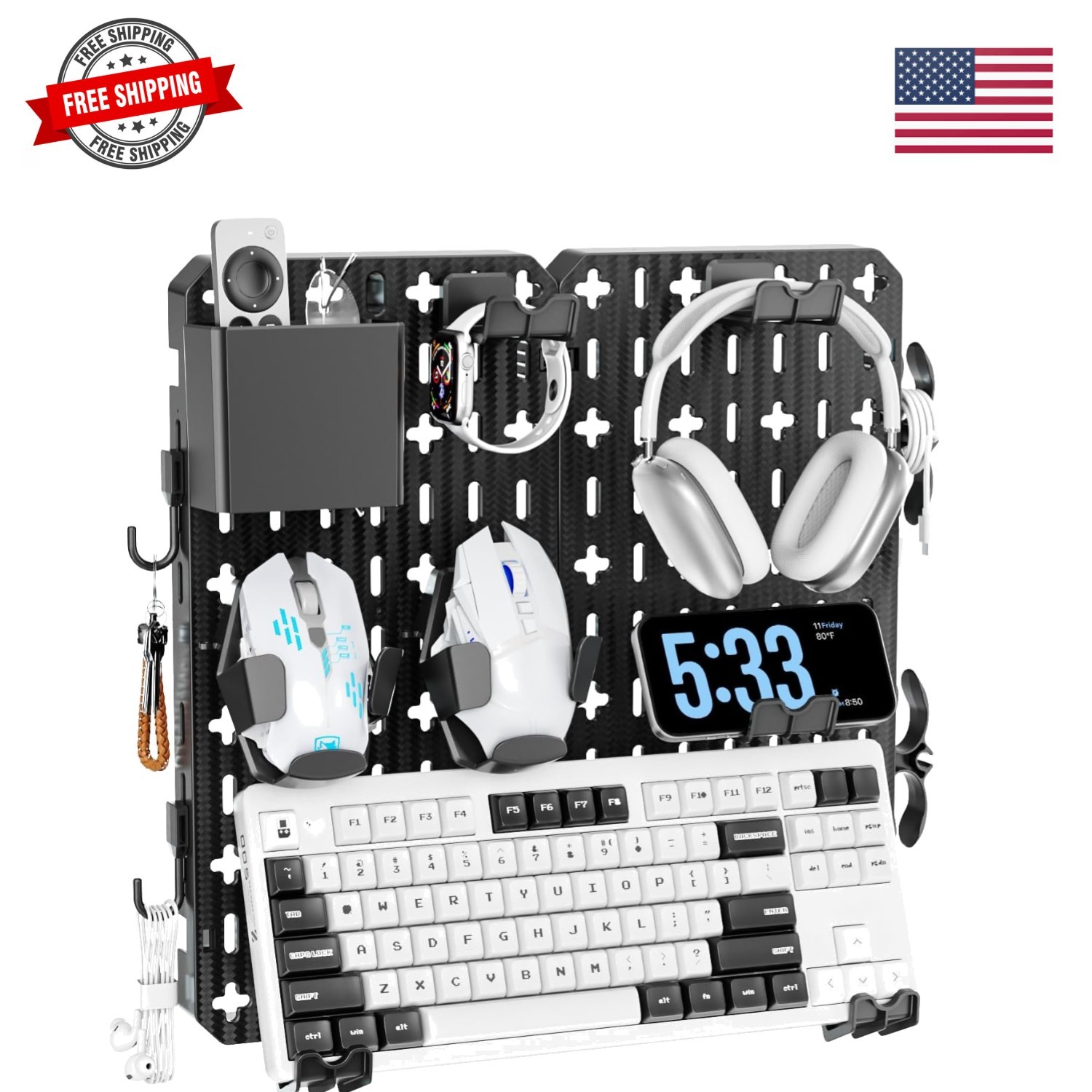 Keyboard and Mouse Display Stand Holder, Wall Mount Office Organization Pegbo...