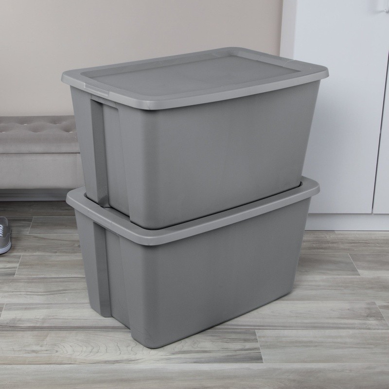 30 Gallon Stackable Plastic Storage Bin W/ Lid Integrated Handles Easy Carrying
