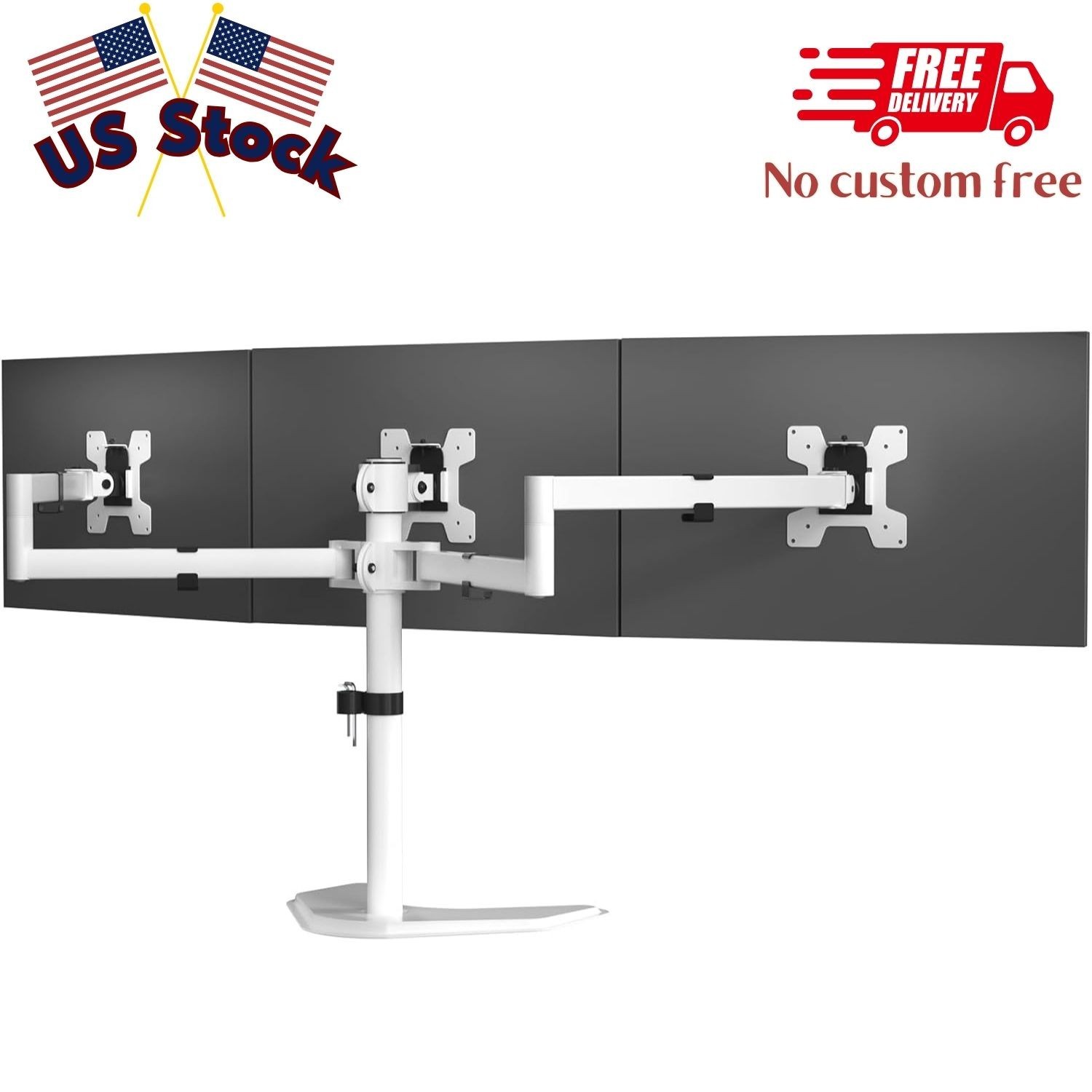 Triple Monitor Stand, Free Standing Three LCD Monitor Fully Adjustable Desk Moun