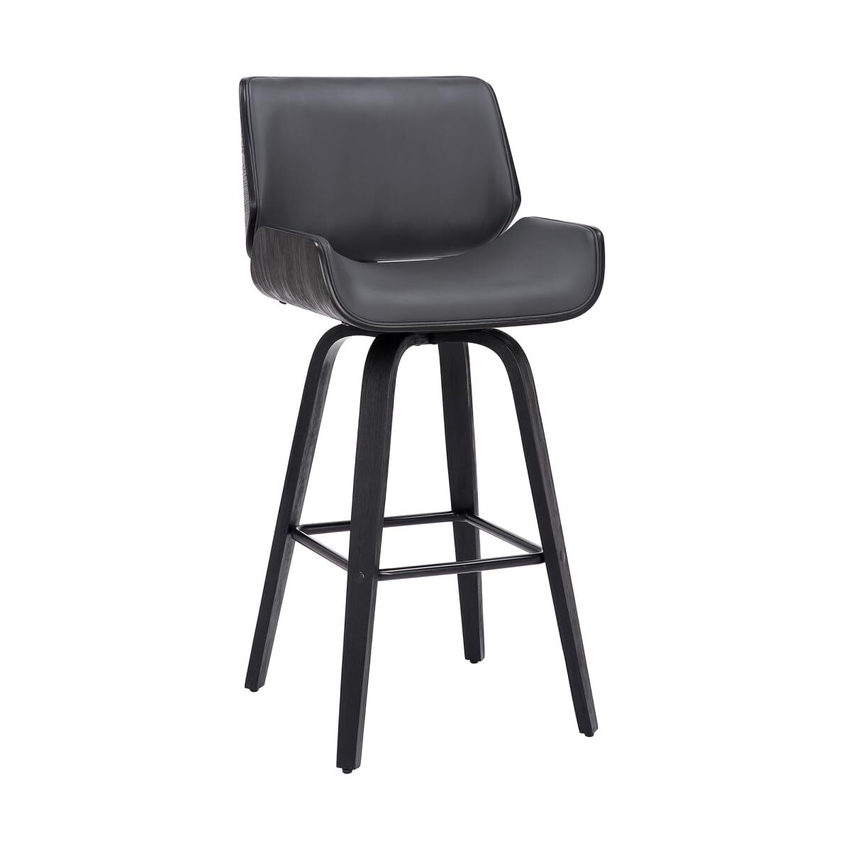 30 Gray And Black Faux Leather And Iron Swivel Bar Height Bar Chair