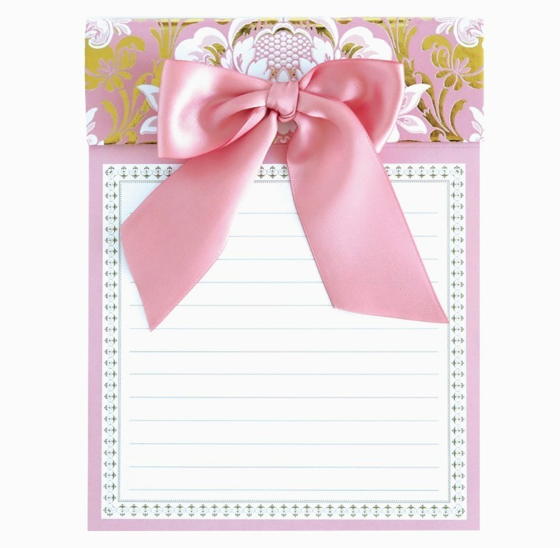 Anna Griffin, "Pink Damask" Luxury Bow Note Pad with Pink Satin Bow, 175 Sheets