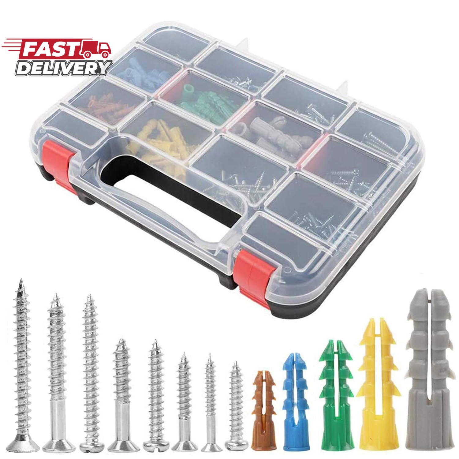 Hongway 370Pcs Drywall Anchors and Screws Assortment Kit, 5 Sizes Wall Anchors a
