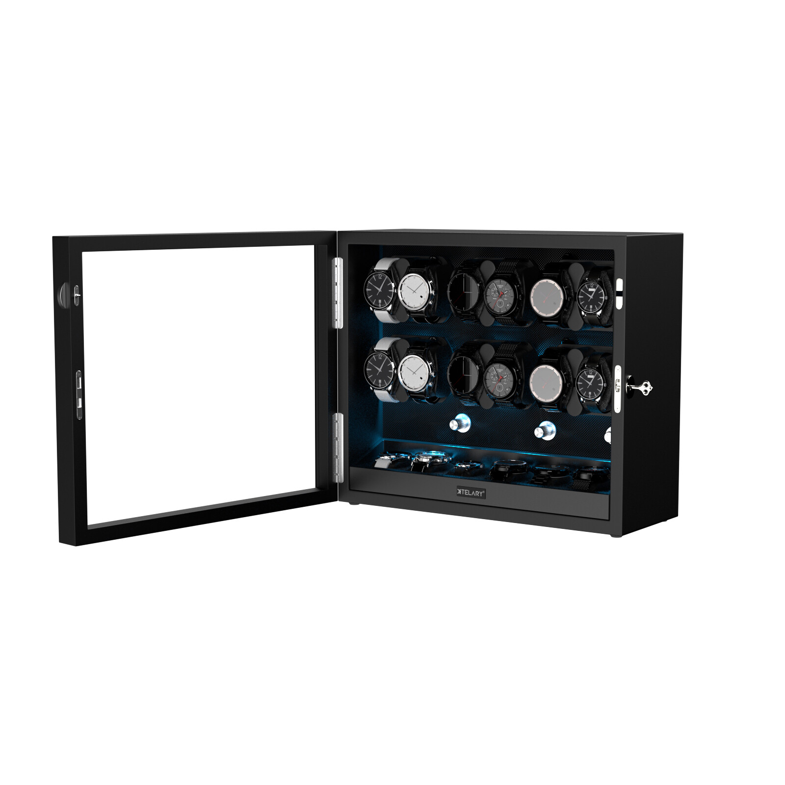 Automatic 12 Watch Winder Box With 6 Extra Storage Box With Mabuchi Motors LED