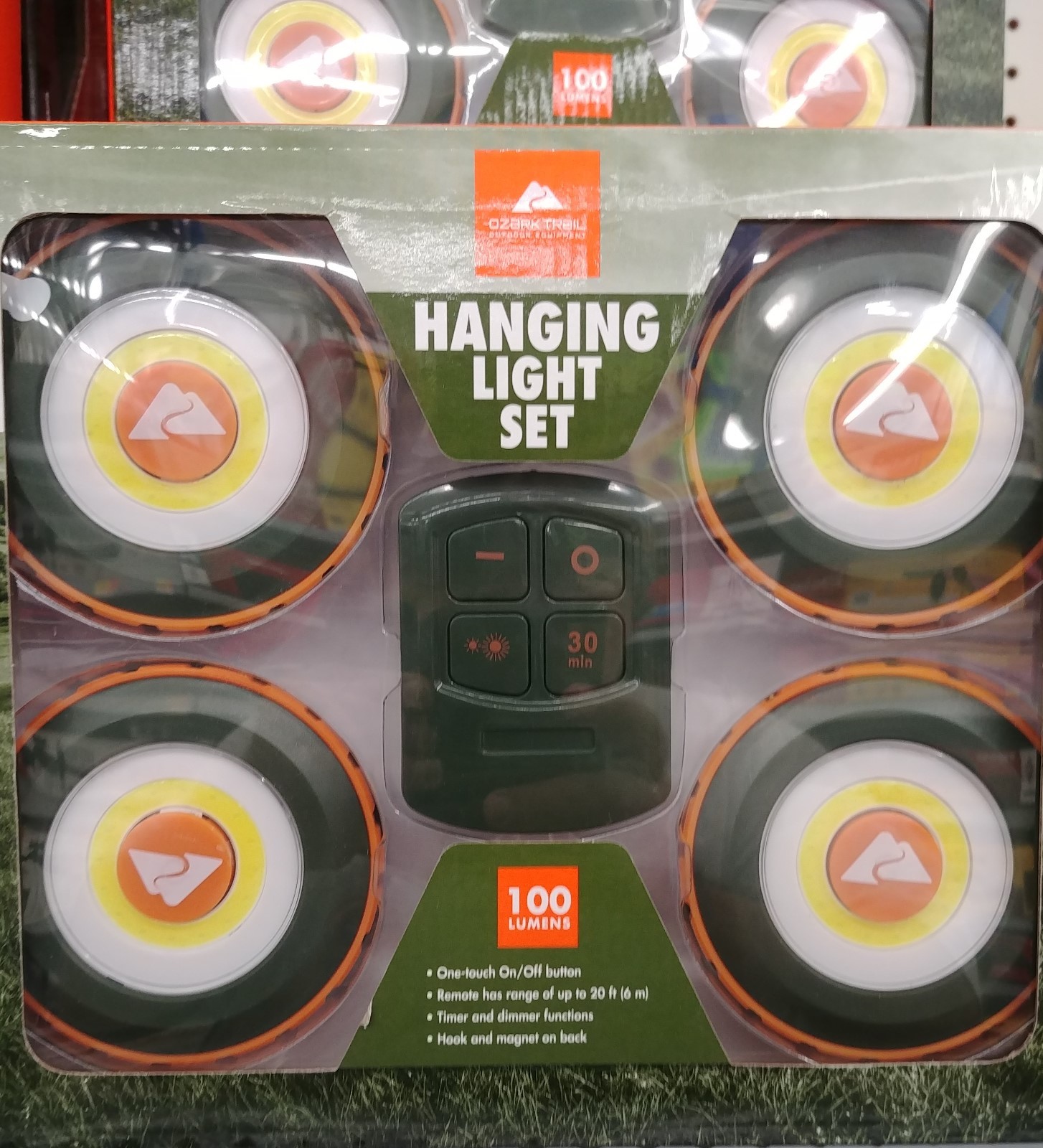 Ozark Trail Camping Hanging 4 Light Set with Remote and 20' Range 100 Lumen NEW