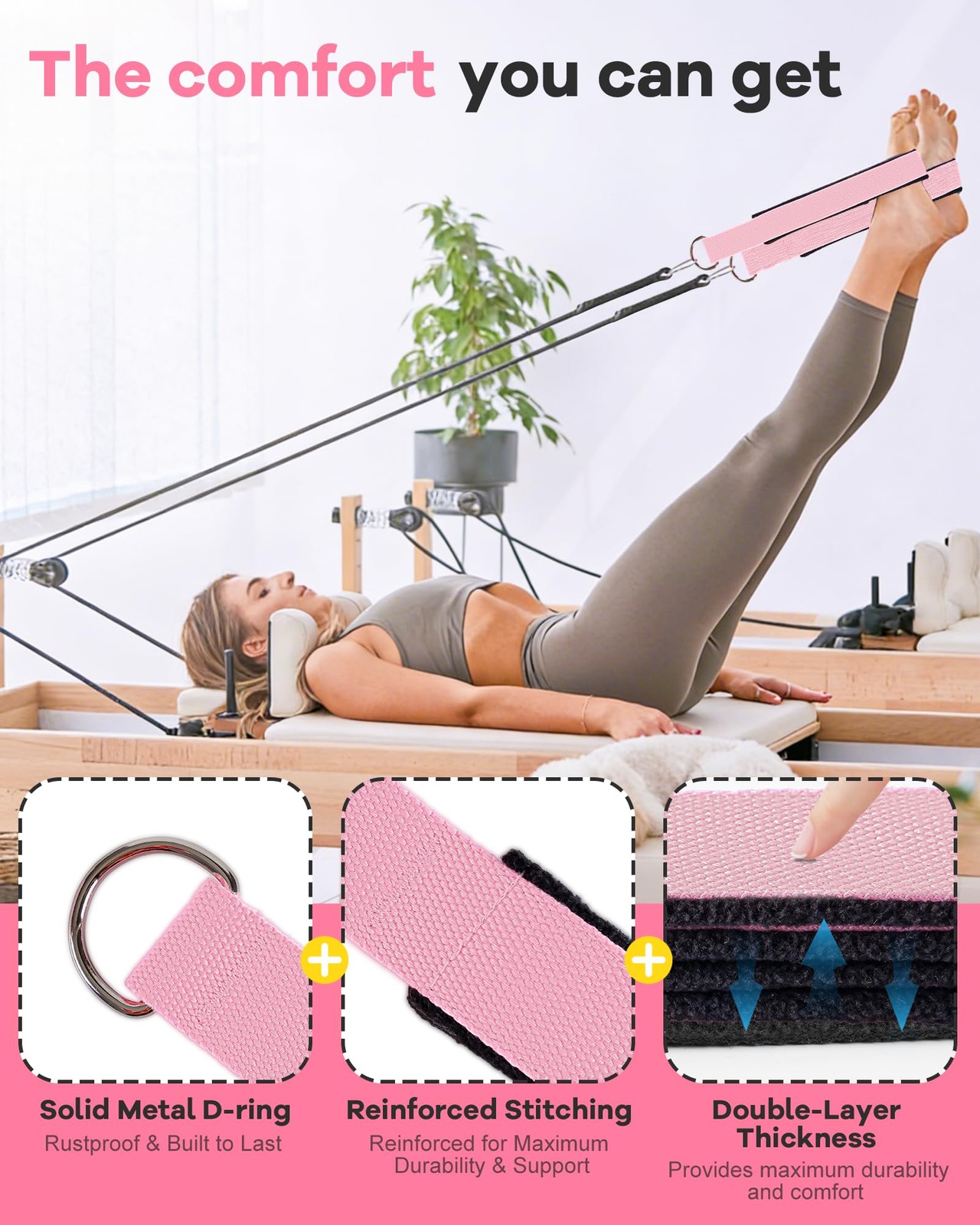 2PCS Pilates Straps for Reformer Comfortable DRing Double Loop Fitness Straps