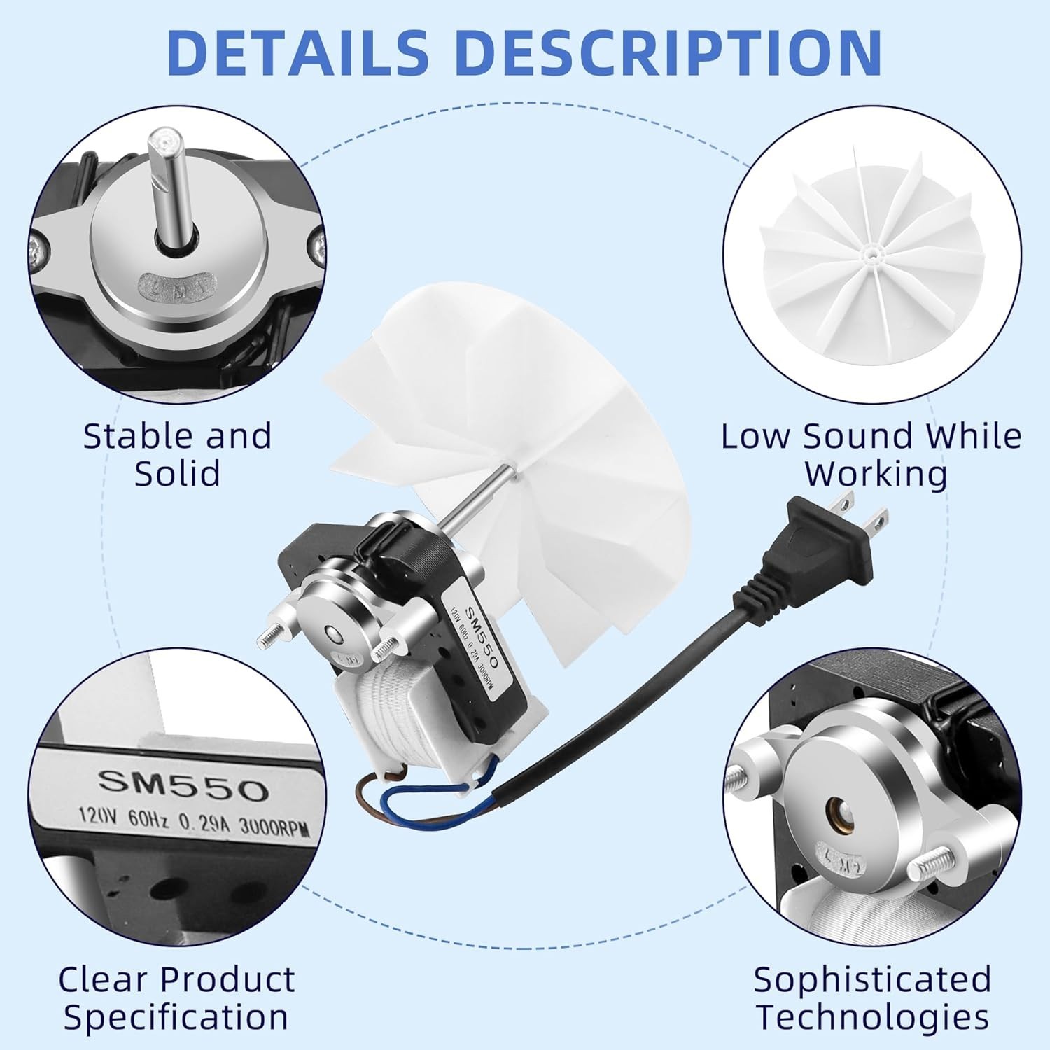 High-Quality SM550 Bathroom Fan Motor Kit - Quiet & Reversible Operation
