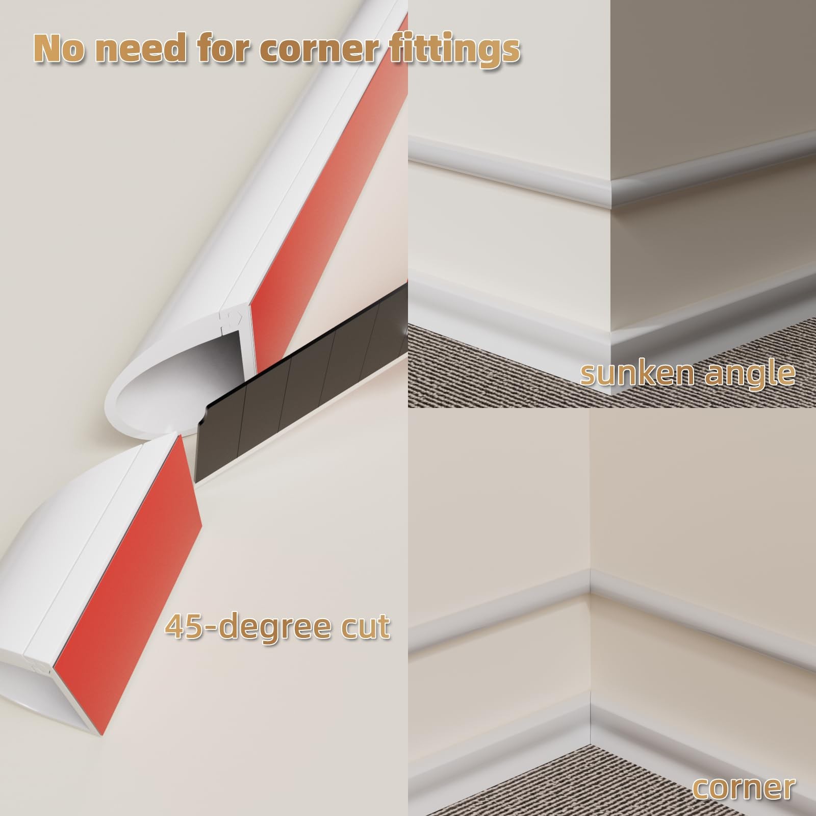 39" Side Open One Cord Hider ( 1/4") for Wall Mounted Small-39", White