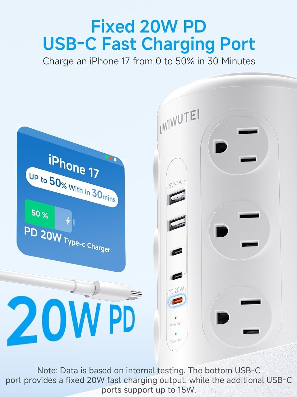 Vertical Charging Station with 12 Outlets, 5 USB Ports