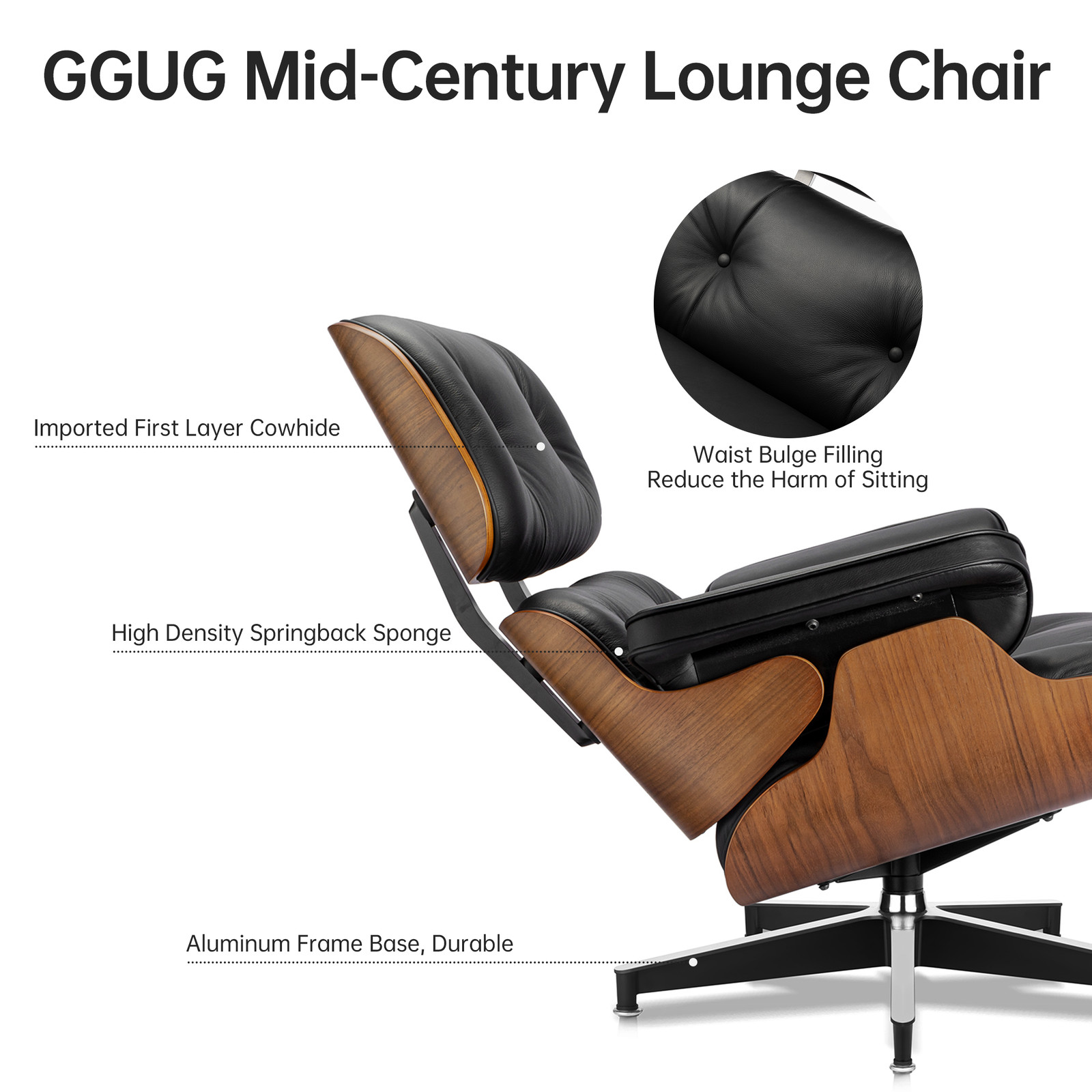 Lounge Chair and Ottoman Set Swivel Armchair Real Leather Walnut Rosewood