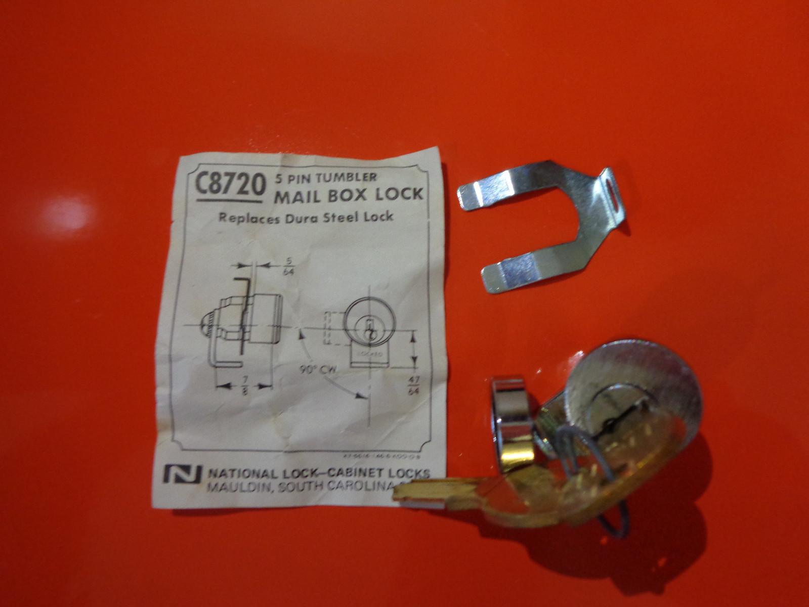National C8720, Mail Box Lock & Keys, 5-Pin Tumbler, Dura Steel, FC720, NEW