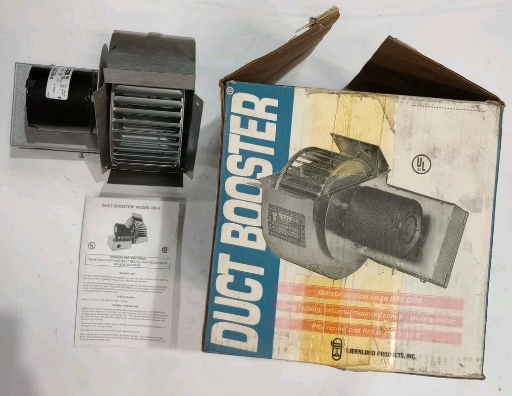 Tjernlund Duct Booster HVAC Fan Model DB-1 w/275 CFM, Fits Round & Flat Ducts.