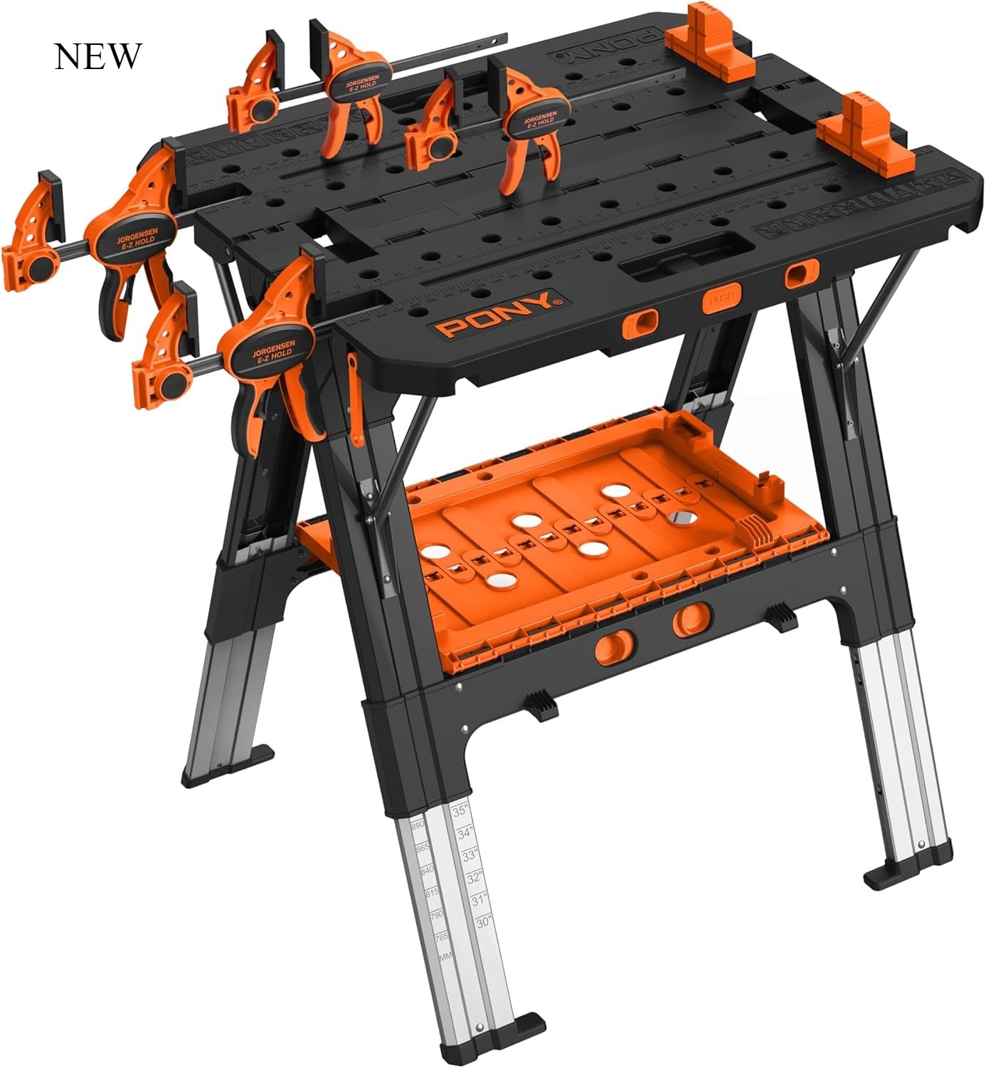 Pony Portable Folding Work Table, 2-in-1 as Sawhorse & Workbench, Black