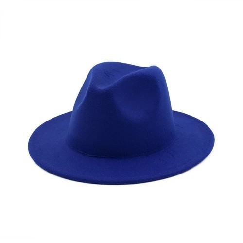 Blue Classic Fedora Hat Felt Panama Jazz Cap, Vintage, Wide Brim, Men, Woman
