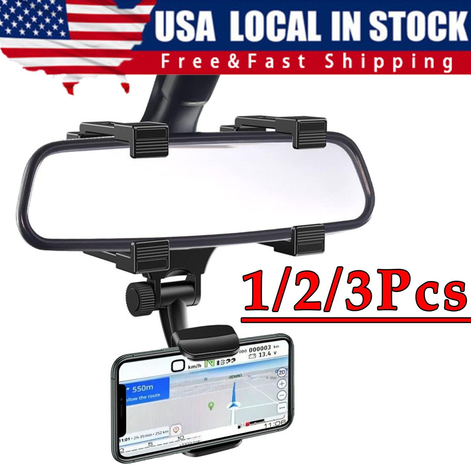 US 360 Rotation Car Rear View Mirror Mount Stand GPS Cell Phone Holder wholesale