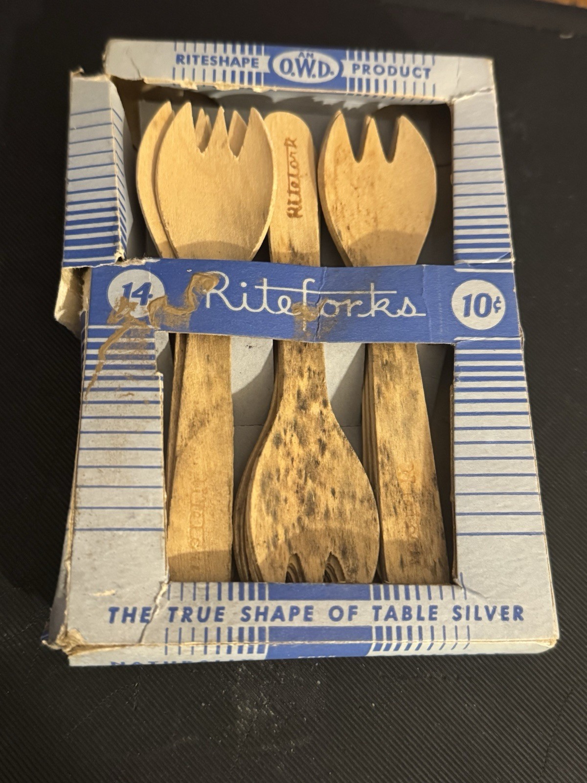 VTG 1950'S RITE WOODEN FORKS O.W.D.-14 PIECES