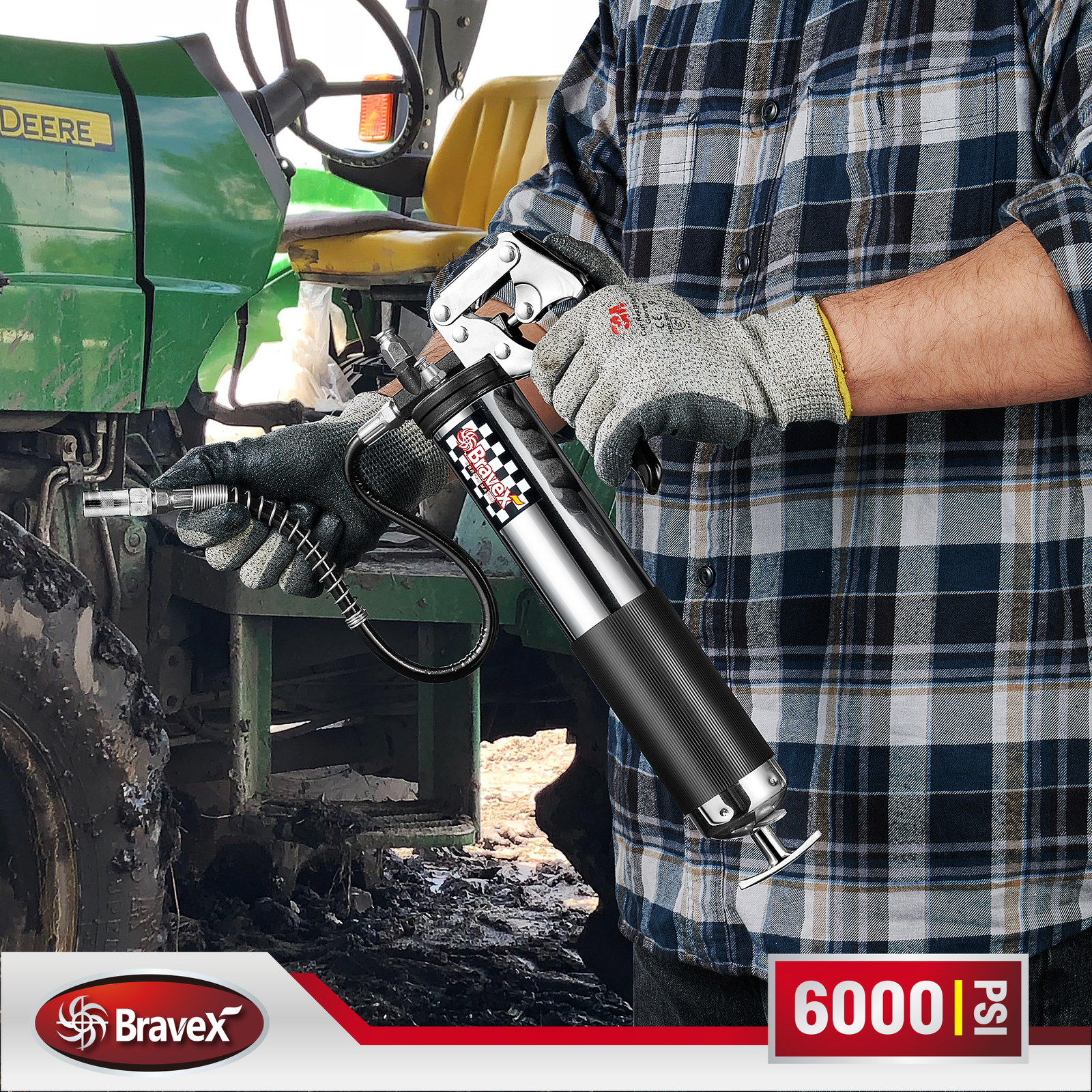 Heavy Duty Professional Pistol Grip Grease Gun 6000 PSI with 18 inch Flex Hose