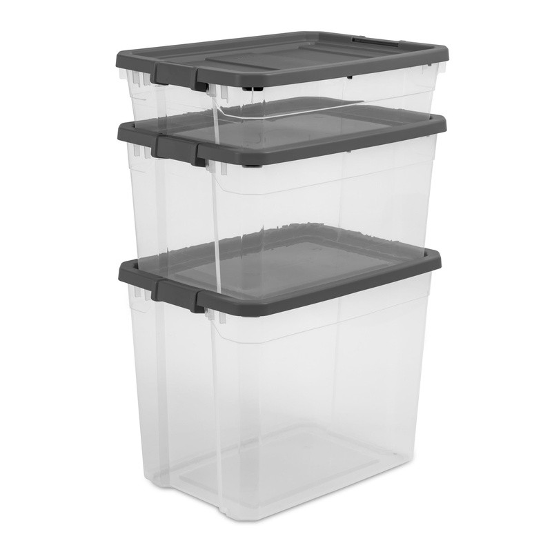 Durable Stackable Storage Bin W/ Secure Lid Closet Garage Basement Organization