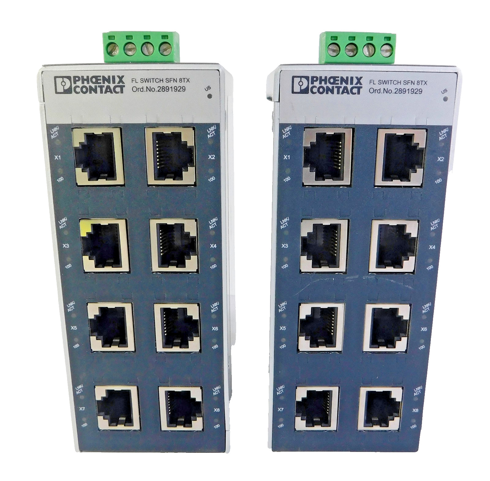 Lot of 2 each Phoenix FL Switch SFN 8TX Odr-No 2891929 Ethernet Switch DIN Rail