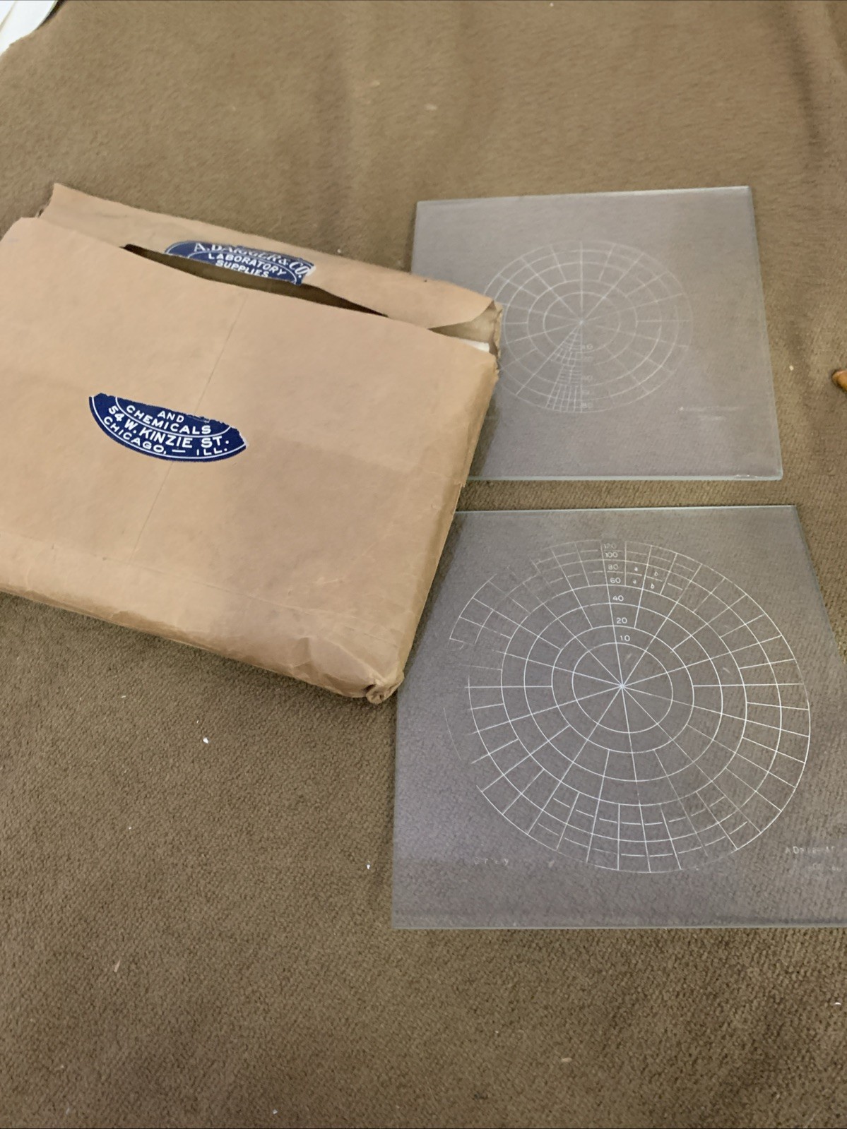 A Daigger & Company Vintage Glass Centering Plates Microscope Lens Paper