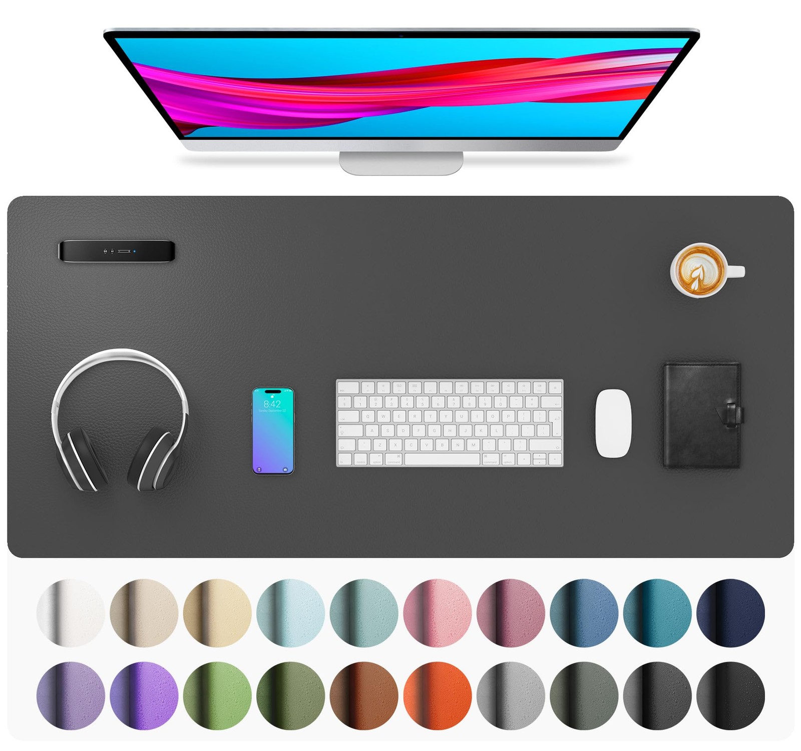 Aothia Leather Desk Pad Protector, Mouse Pad, Office 36" x 17", Gray