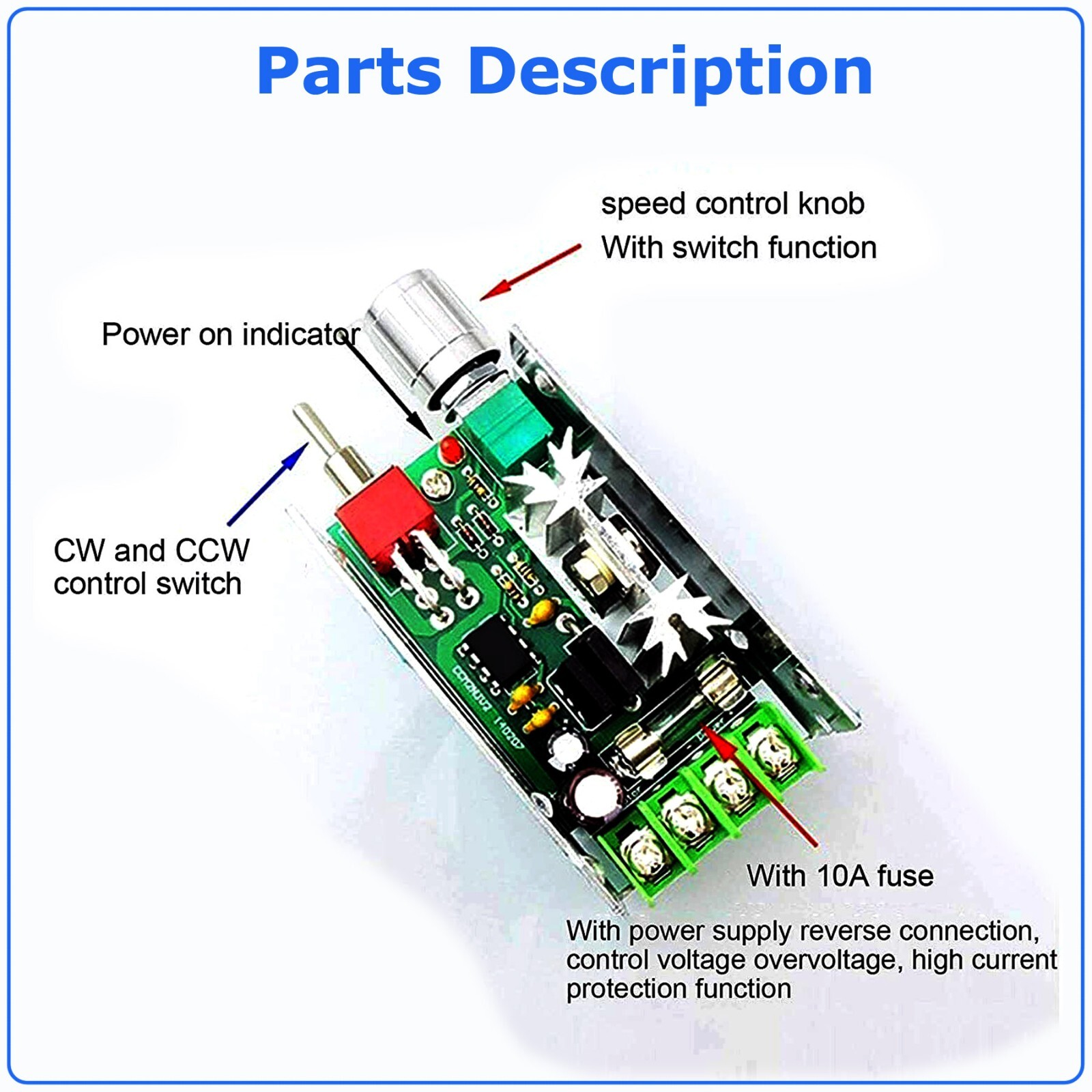 DC Motor Speed Controller Reversible PWM HHO Reversing Control Switch 12/24V 40V