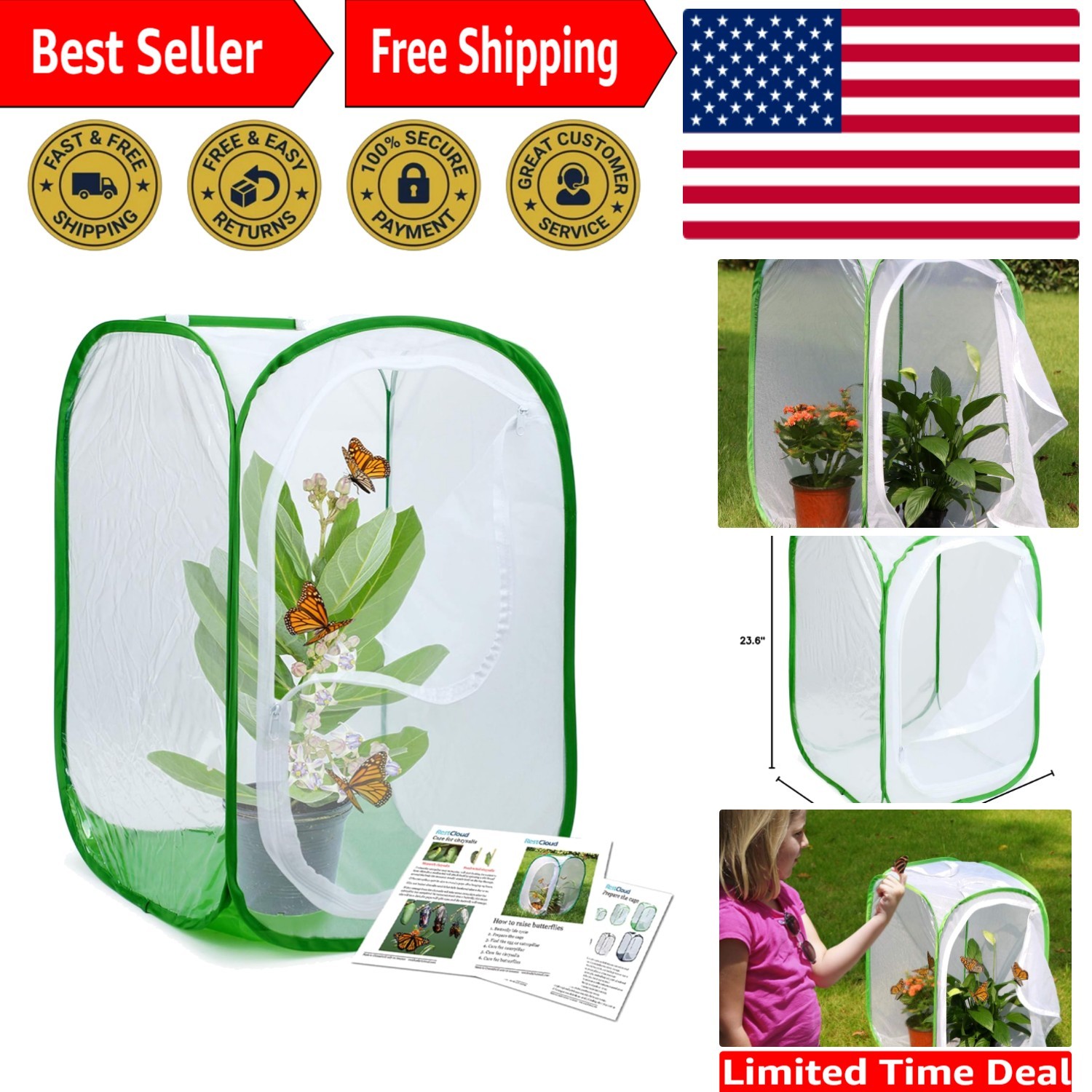 Reusable Butterfly Tent with Zipper Opening - Perfect for Kids and Families