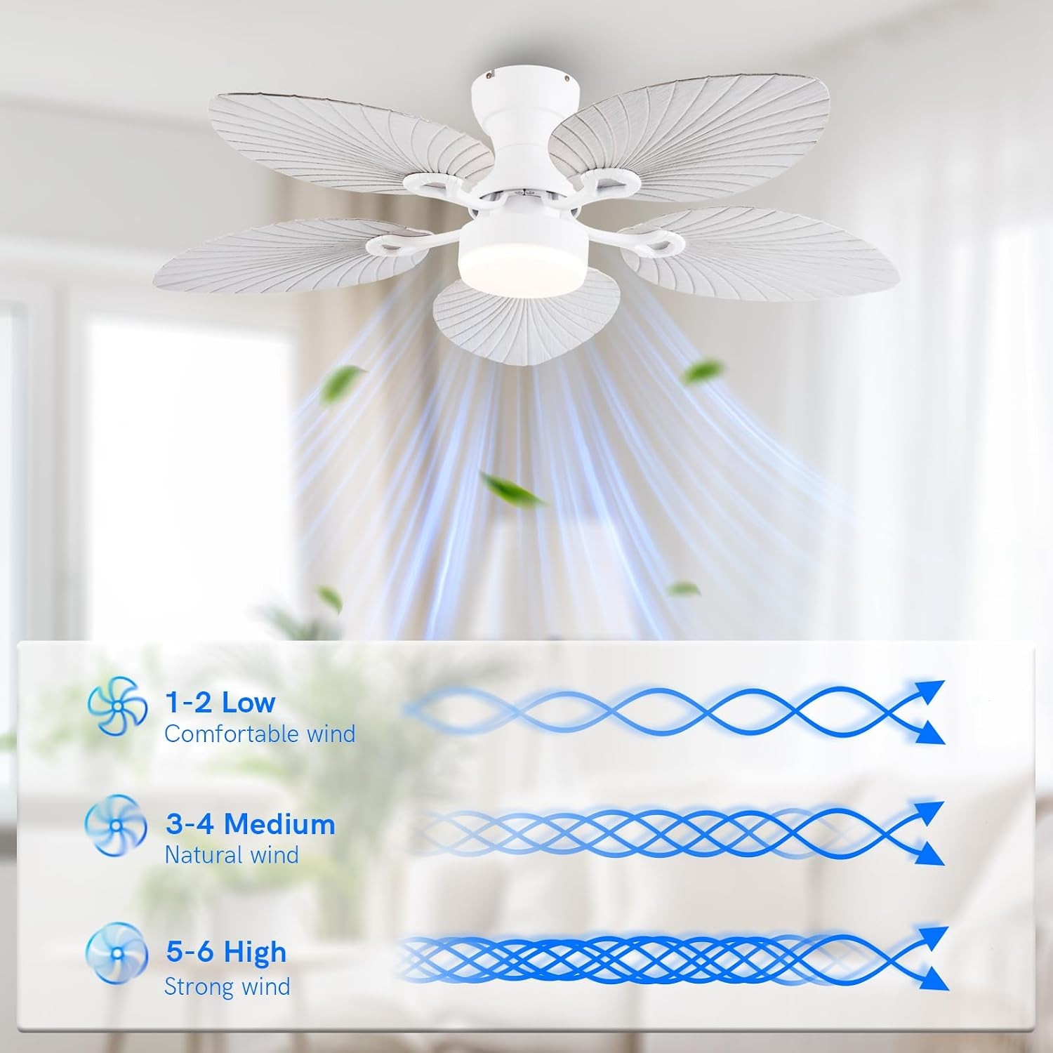 Palm Leaf Ceiling Fan 52" – Outdoor Tropical with Light