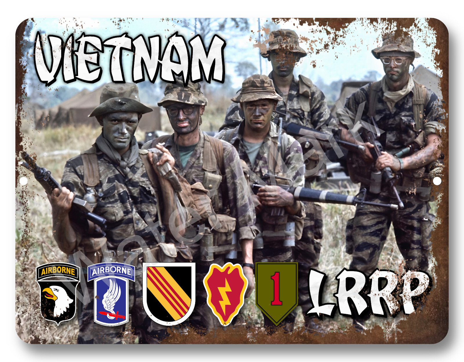 Vietnam LRRP, Tiger Stripes Special Ops, 9''x12'' Vintage Alum, tin, Metal sign.