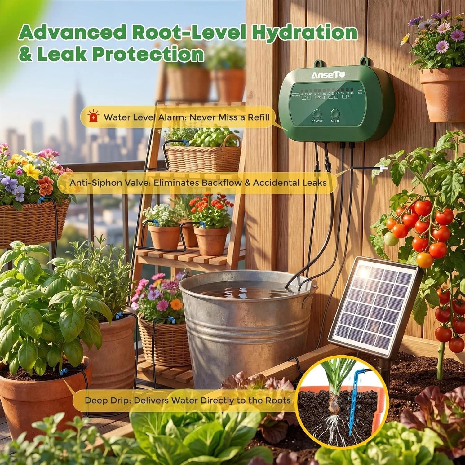 Solar Drip Irrigation System, Automatic Watering Kit with Split Design & Anti...