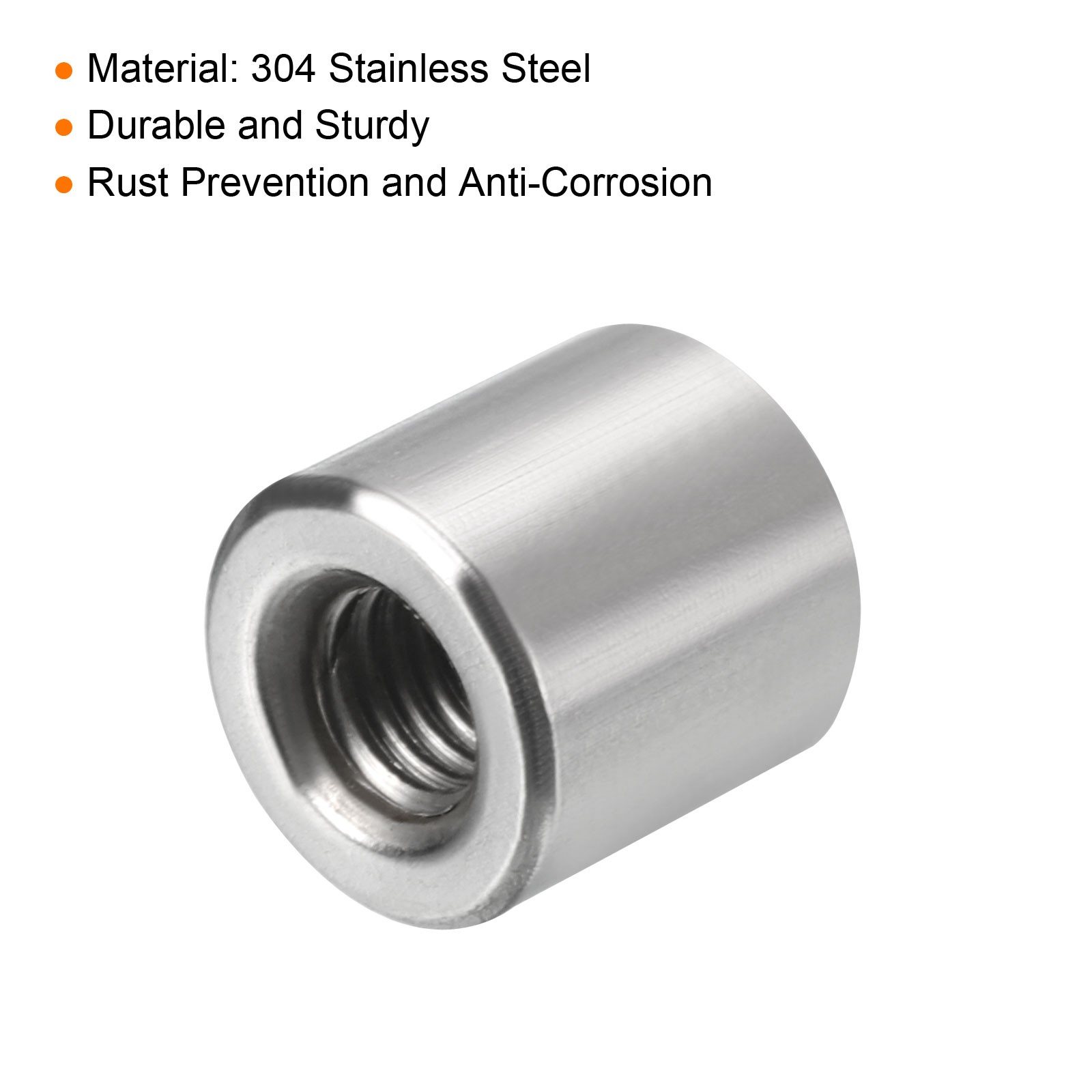 10Pcs Round Connector Nuts, M5x10x10mm Coupling Nut Sleeve Rod Bar Stud Nut