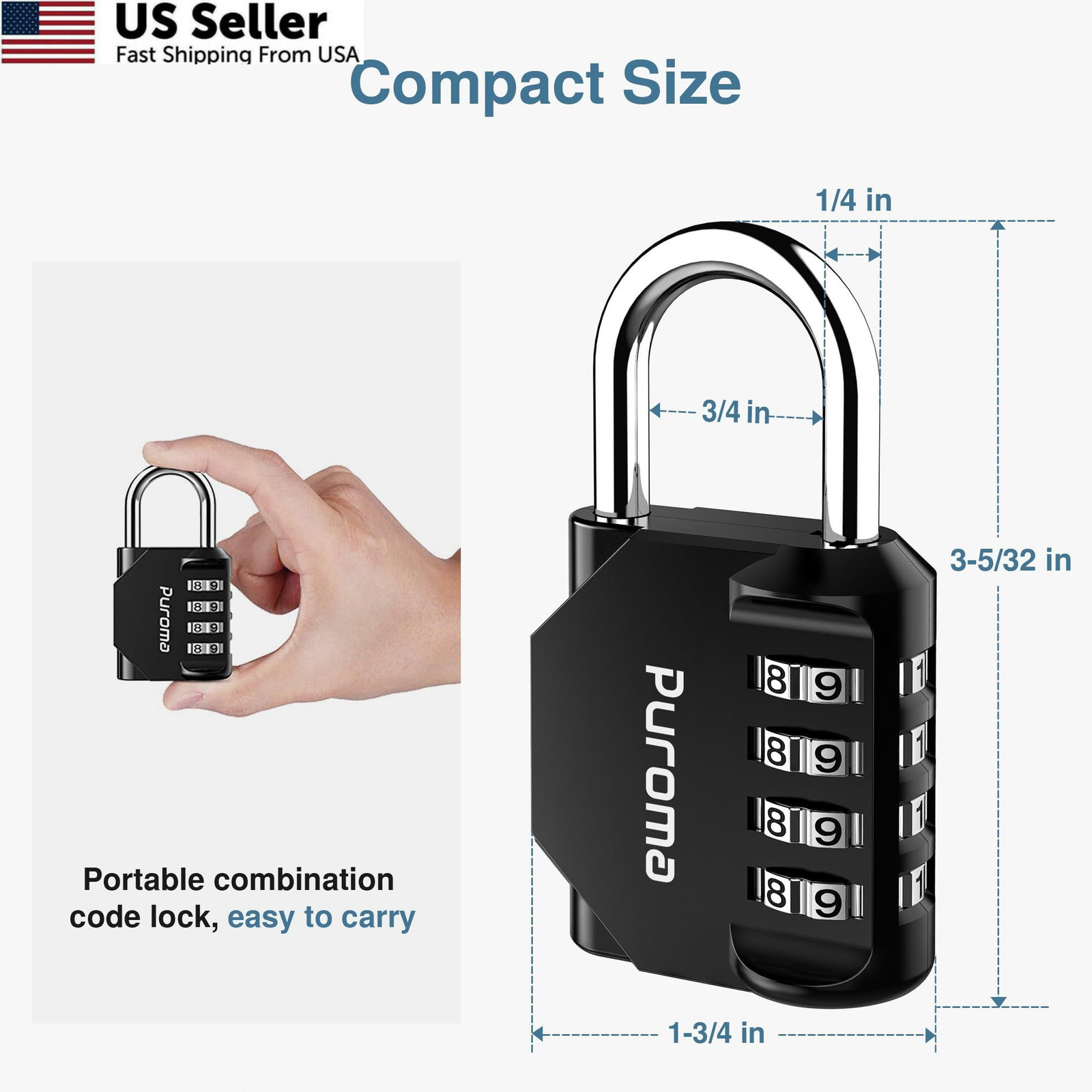 Puroma 2 Pack Combination Lock 4 Digit Padlock for School Gym Medium, Black