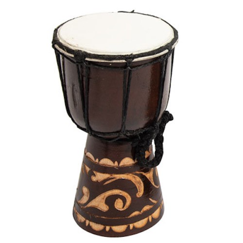 Tribal African Djembe Drum, 7 3/4" high, Beautiful w/ Rope and Carved Etchings