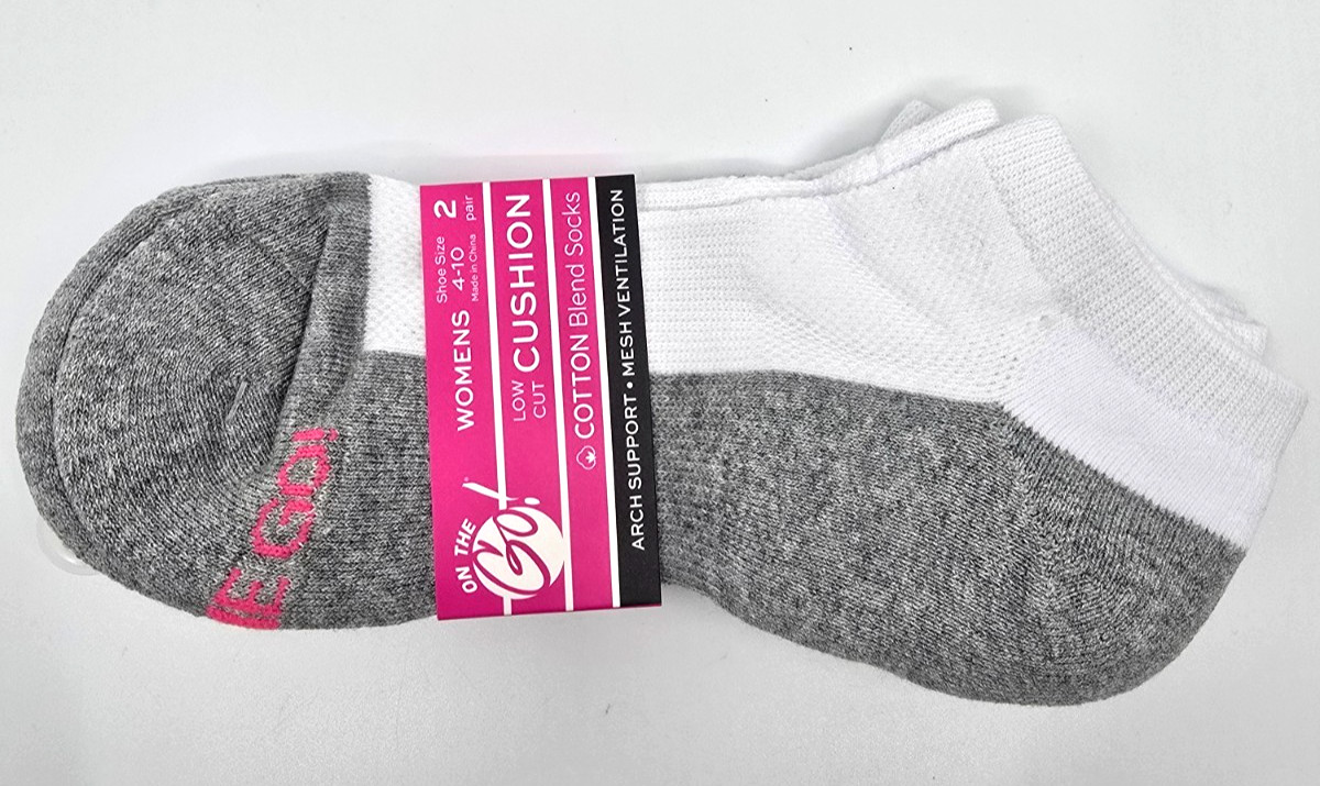 Womens Low Cut Cushion Cotton Blend Socks 6 Pairs Shoe Size 5-10 White Gray Athl