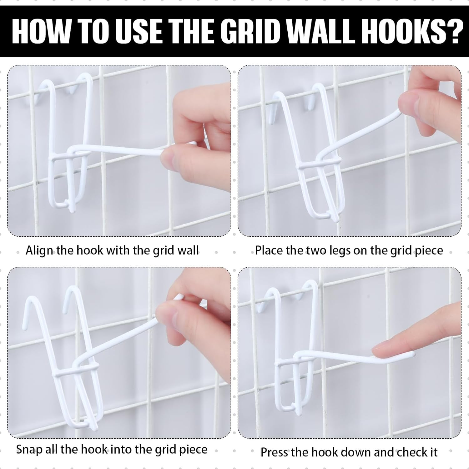 25-Pack 4" Grid Wall Hooks for Gridwall Panels, Display & Storage (White)