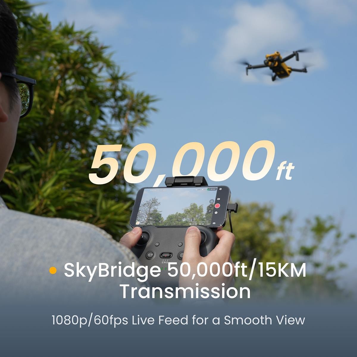 Skyrover X1 4K Drone with Smart Remote Controller, Yellow