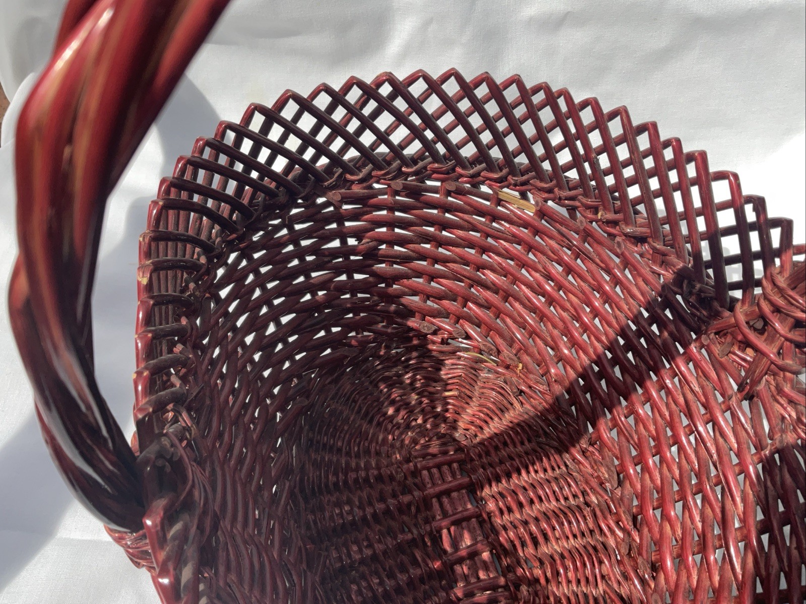 Decorative Basket Red Maroon Handle 12” Tall Unique