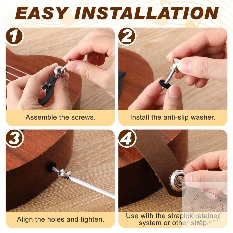 4 Set Guitar Strap Button Compatible with Dunlop Straplok Dual Design Strap Lock