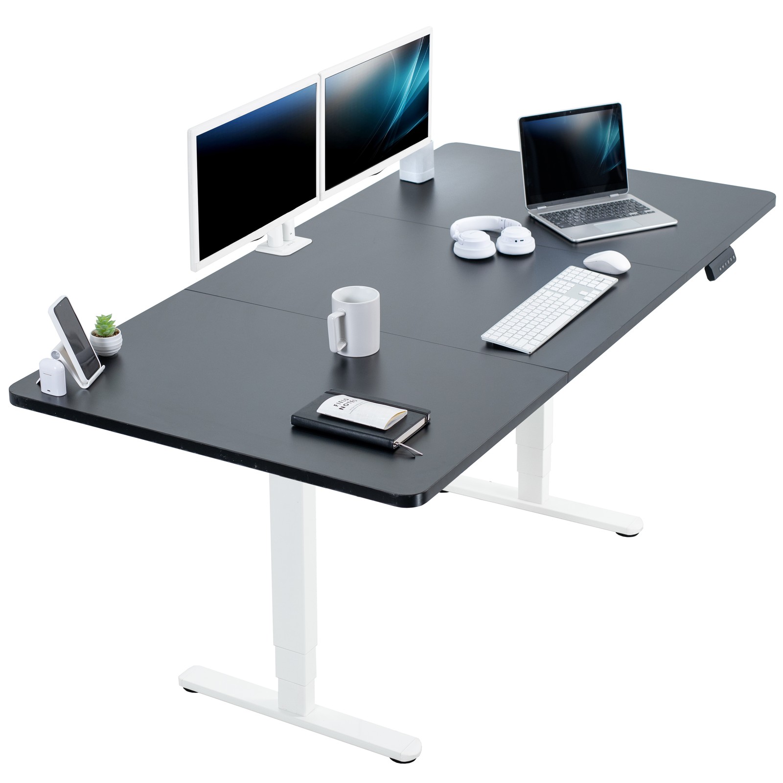 VIVO Electric 71” x 36” Stand Up Desk, Black Table Top, White Frame