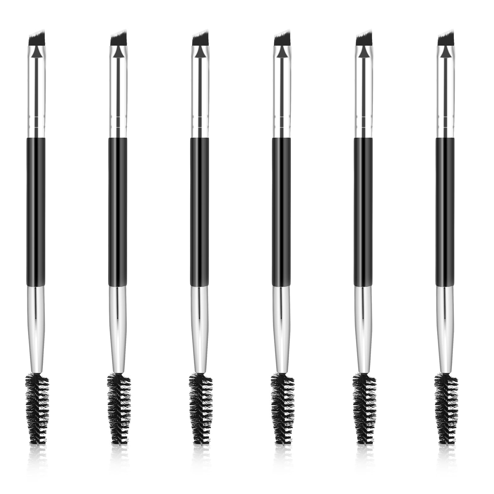 6 PCS Dual Ended Eyebrow Brush Angled Eye Brow Spoolie Shaping Filling Black