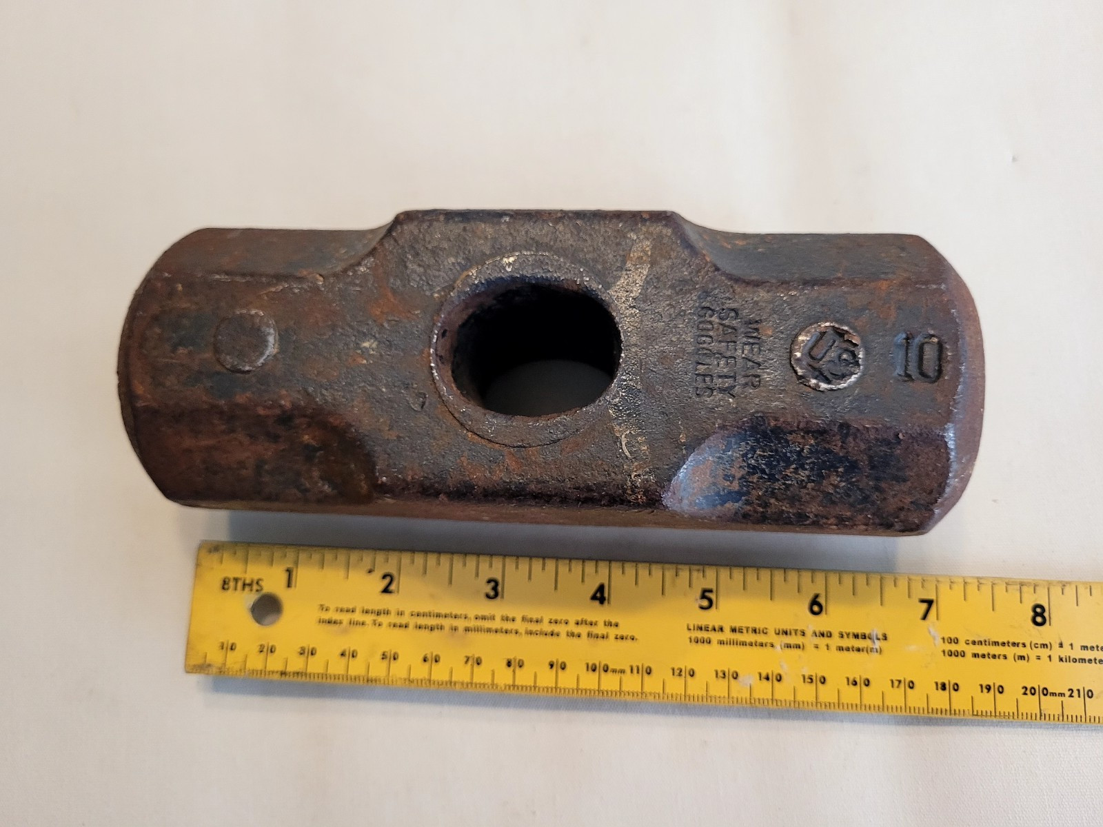 Vintage Sledge Hammer Hex Head Marked US 10 Weighs 9Lbs. 14 oz.