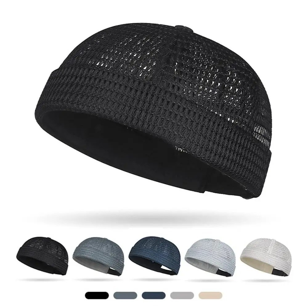 Men Breathable Quick Dry Mesh Skullcap Brimless Adjustable Docker Beanie Hat